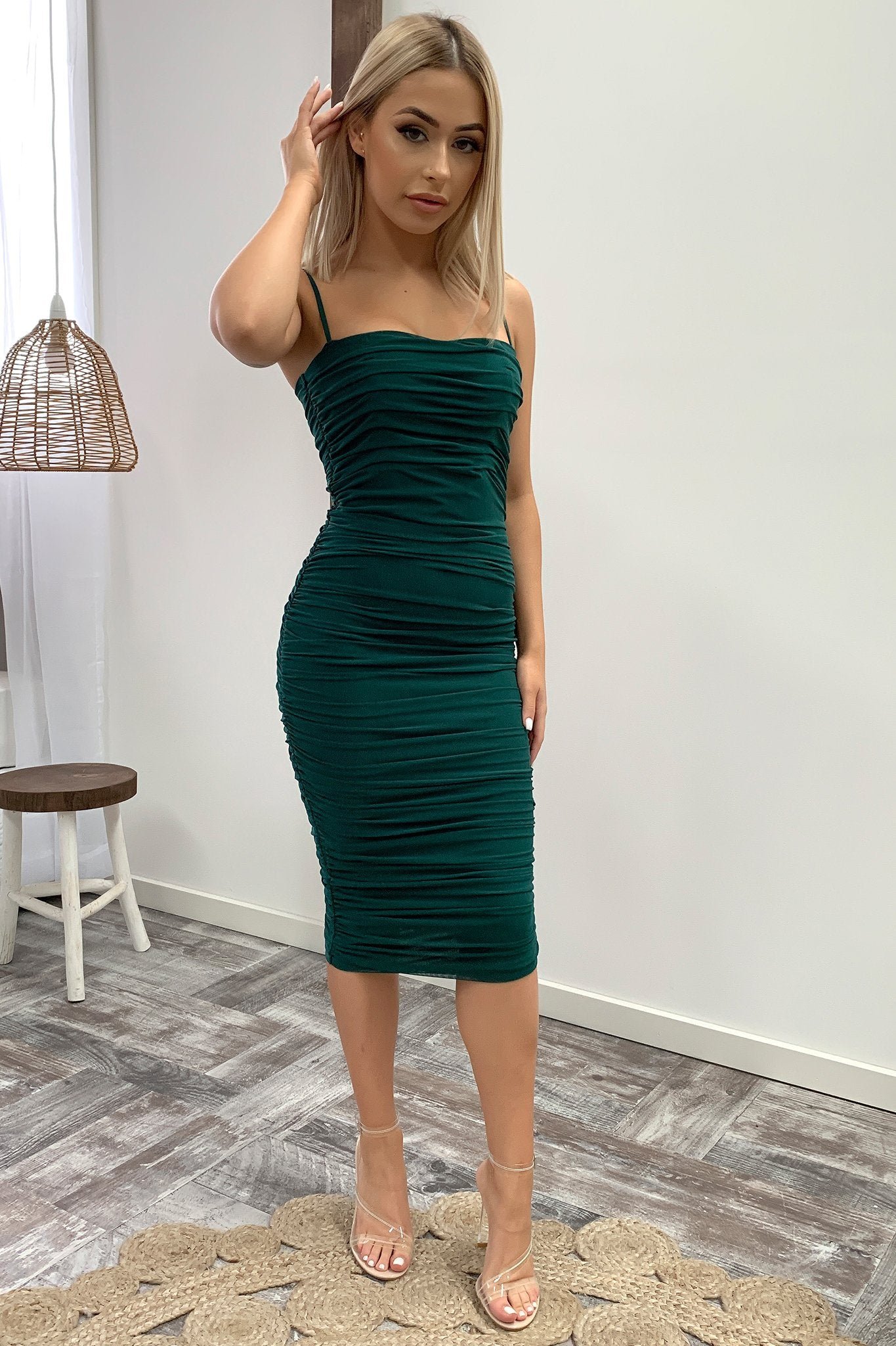 Zena Mesh Midi Dress - Emerald - Image 5