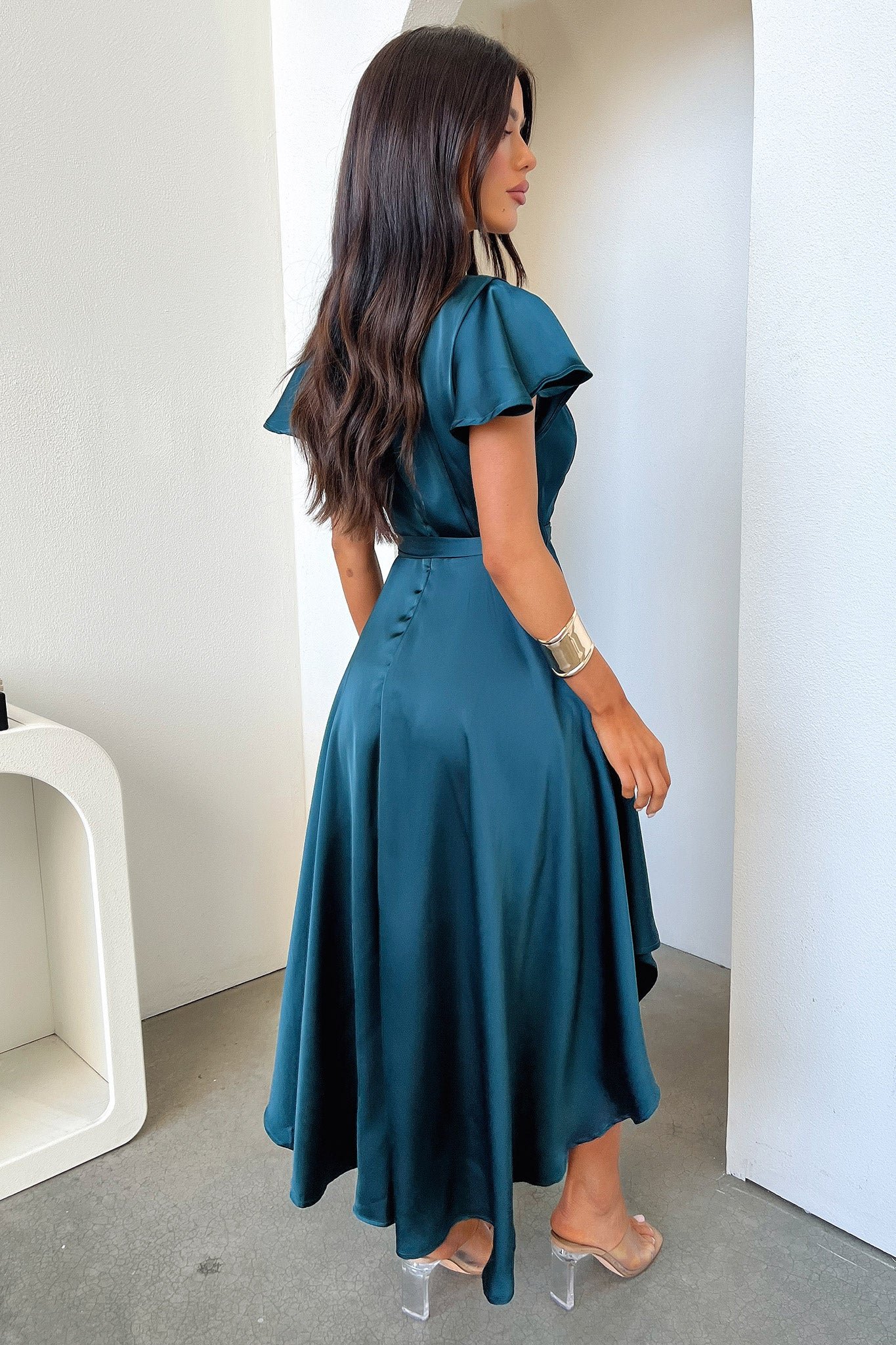 Amelia Satin Midi Dress - Emerald - Image 8
