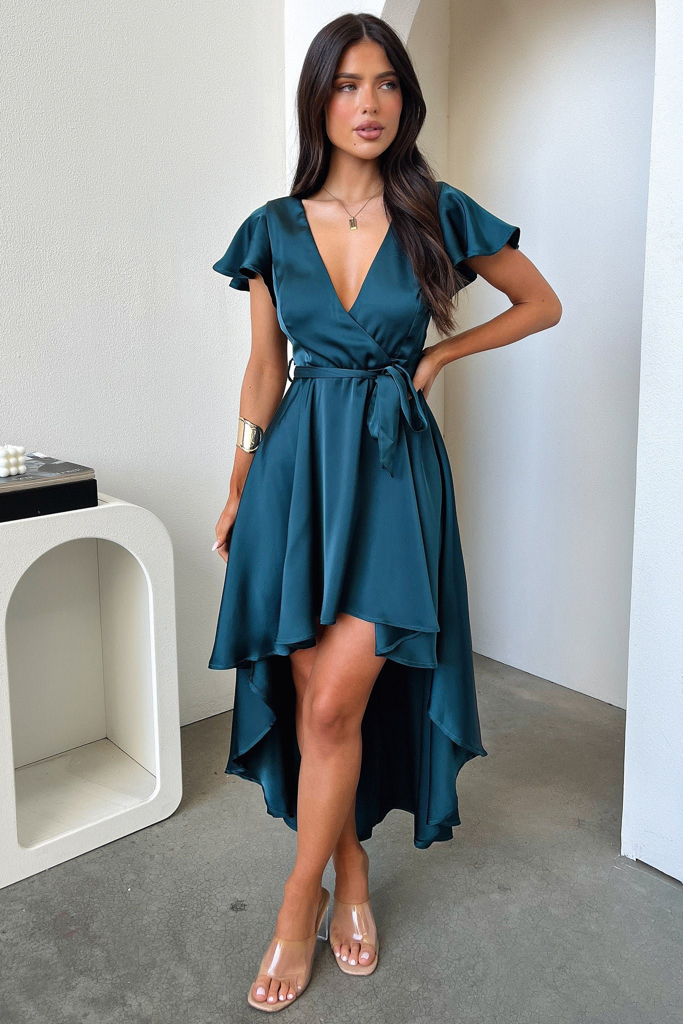 Amelia Satin Midi Dress - Emerald - Image 6