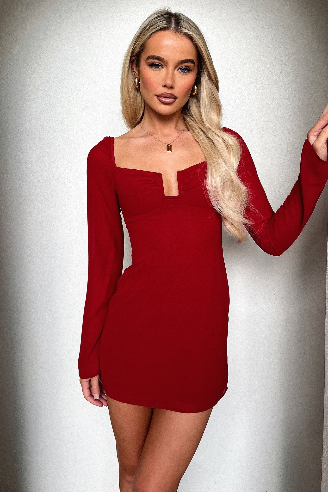 Charisma Long Sleeve Mini Dress - Red - Image 5