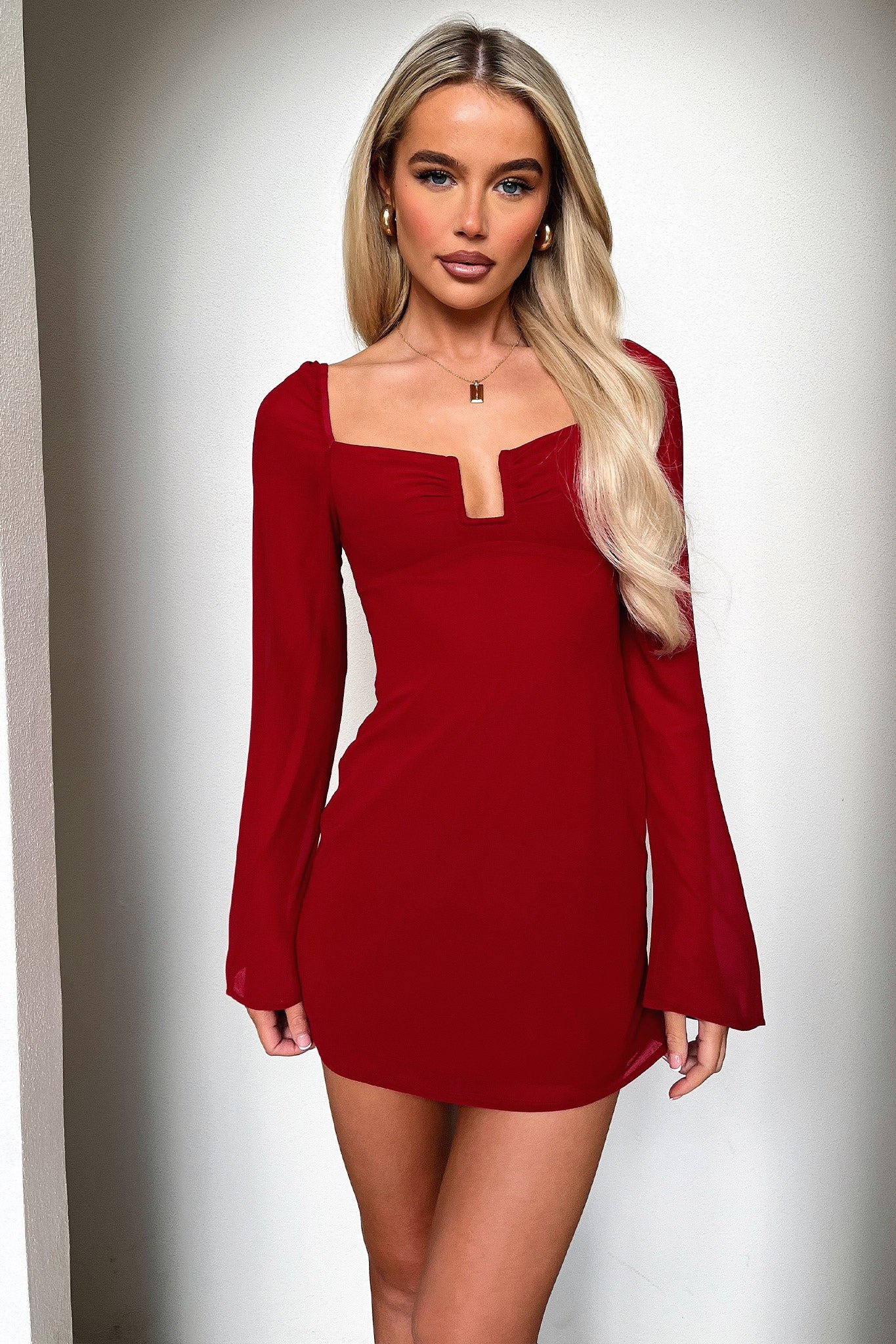 Charisma Long Sleeve Mini Dress - Red - Image 3