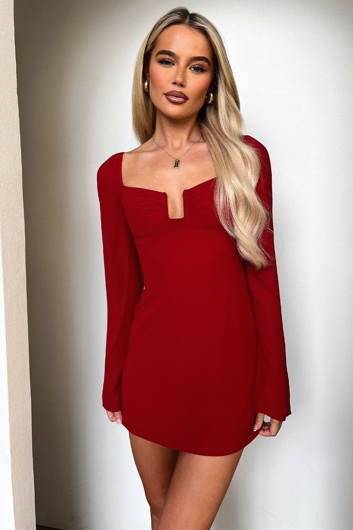 Charisma Long Sleeve Mini Dress - Red - Image 2
