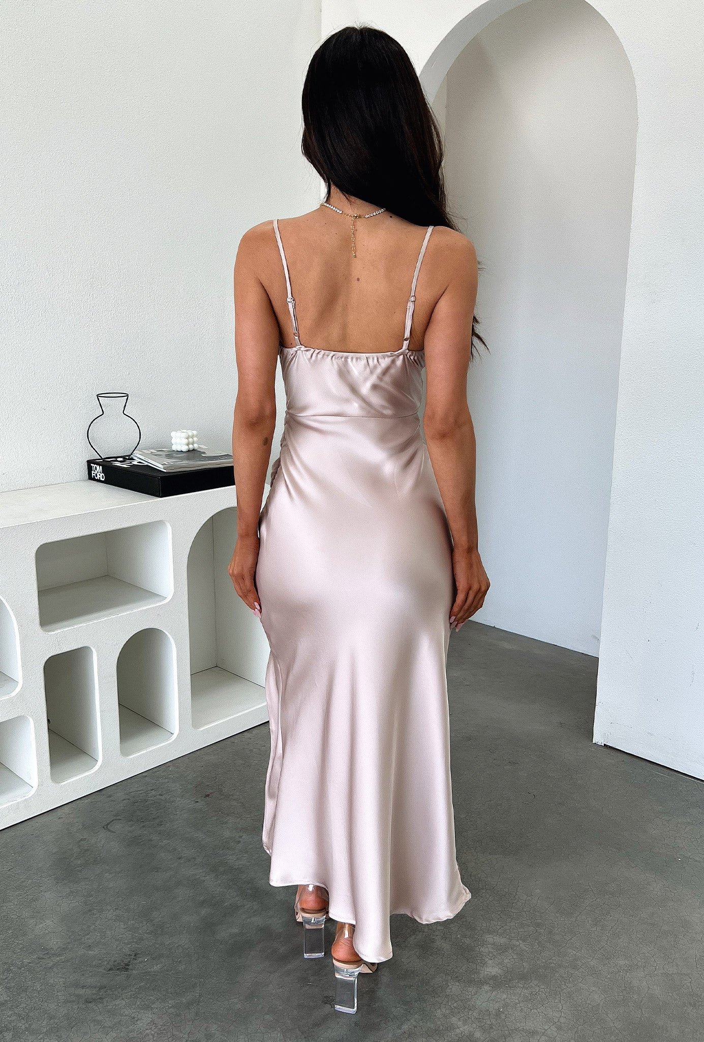 Evelyn Satin Cowl Neck Midi Dress - Champagne - Image 6