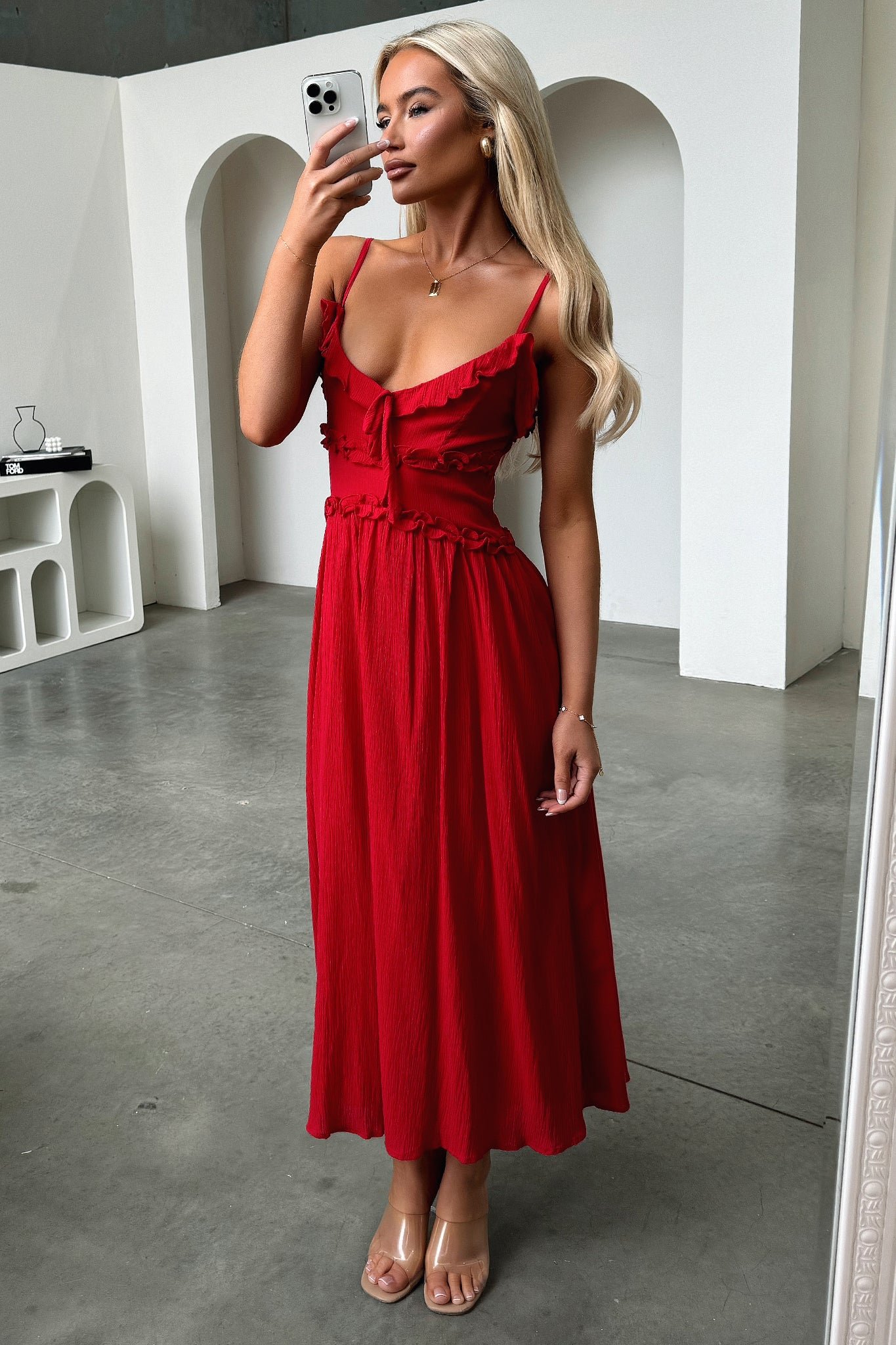 Nicola Midi Dress - Red - Image 2