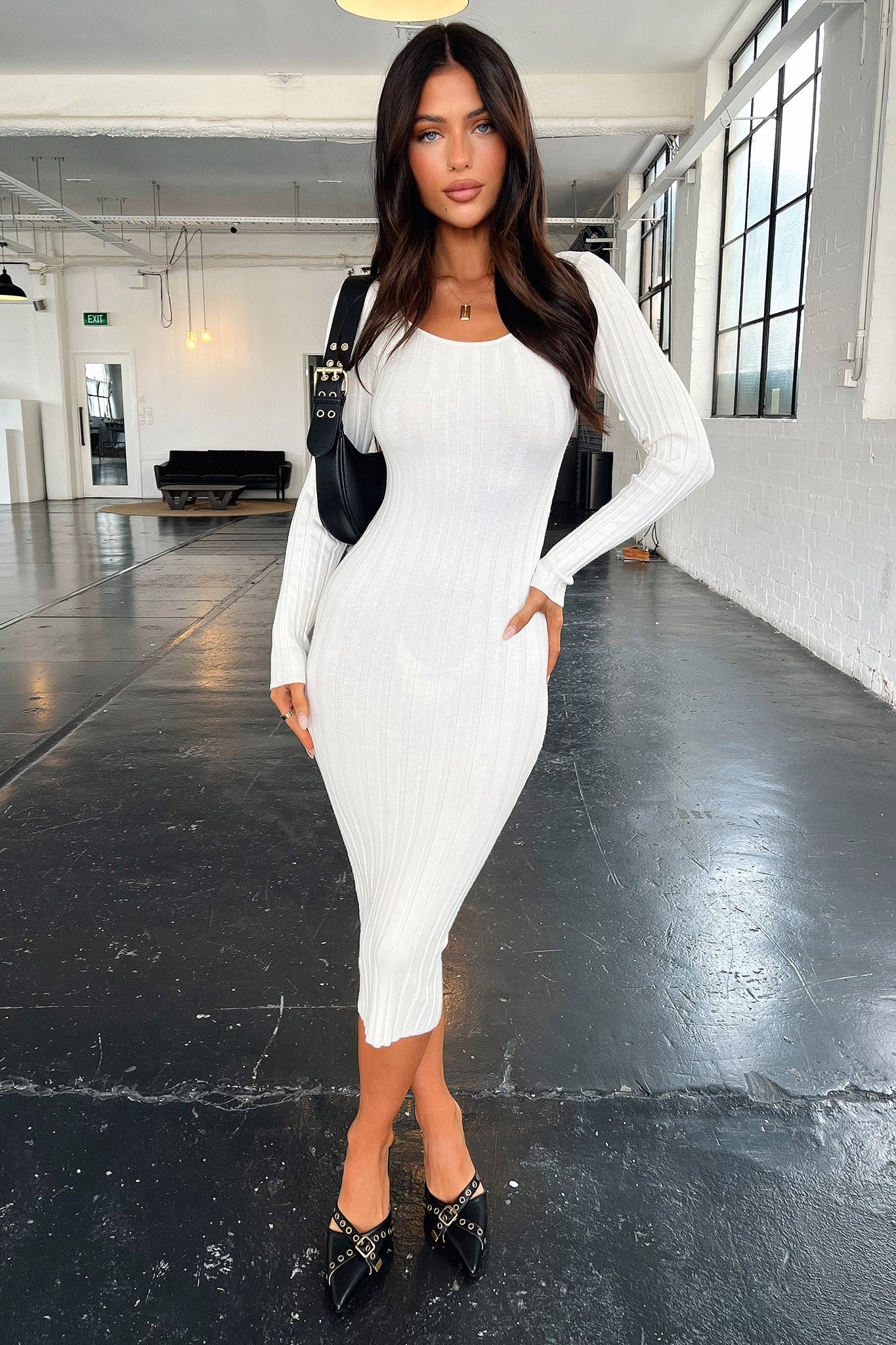 Reerdon Long Sleeve Midi Dress - Cream - Image 3