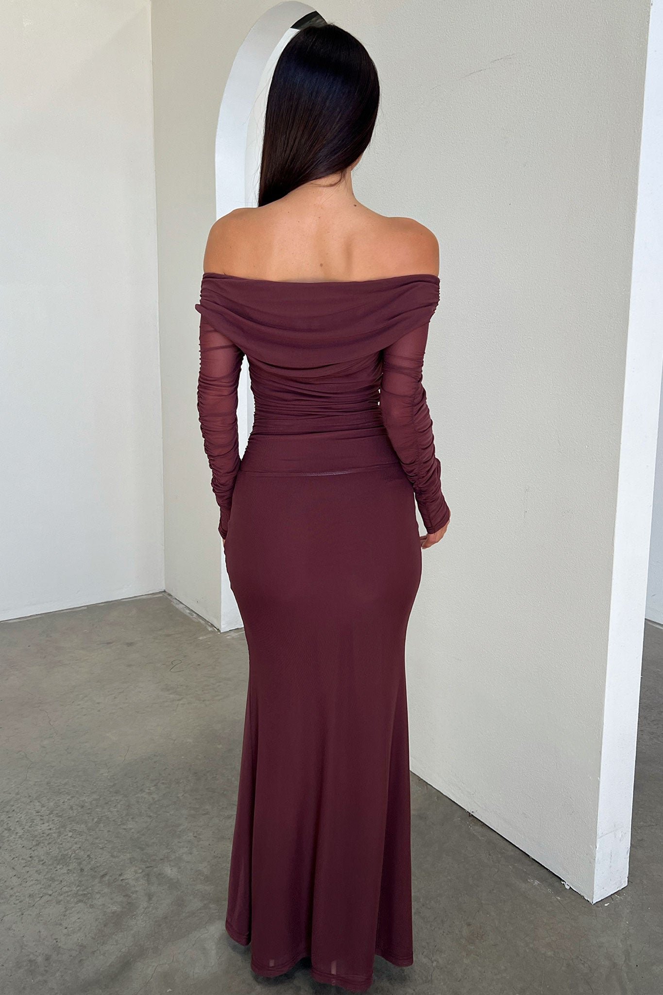 Rowan Long Sleeve Mesh Maxi Dress - Brown - Image 4