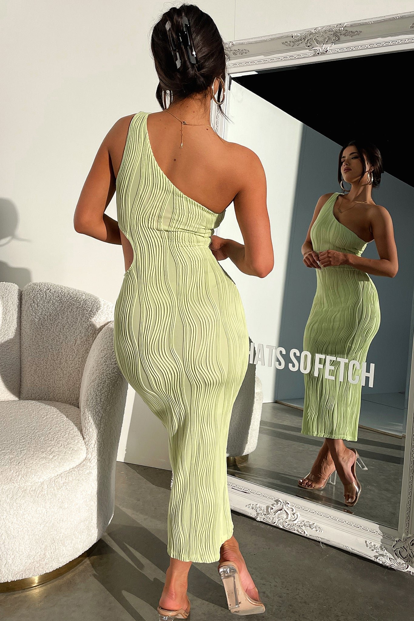 Trami One Shoulder Midi Dress - Green - Image 5