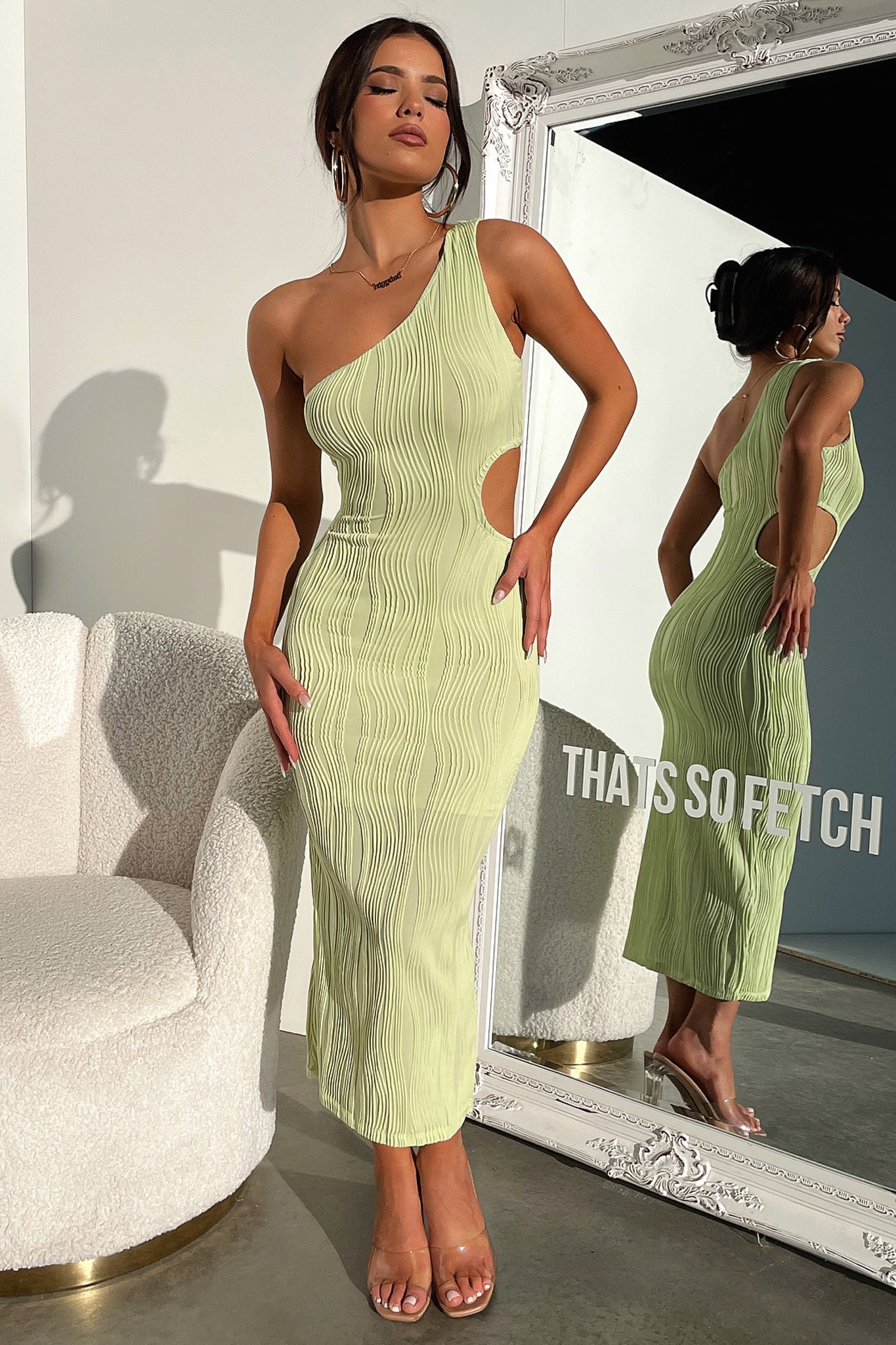 Trami One Shoulder Midi Dress - Green - Image 3