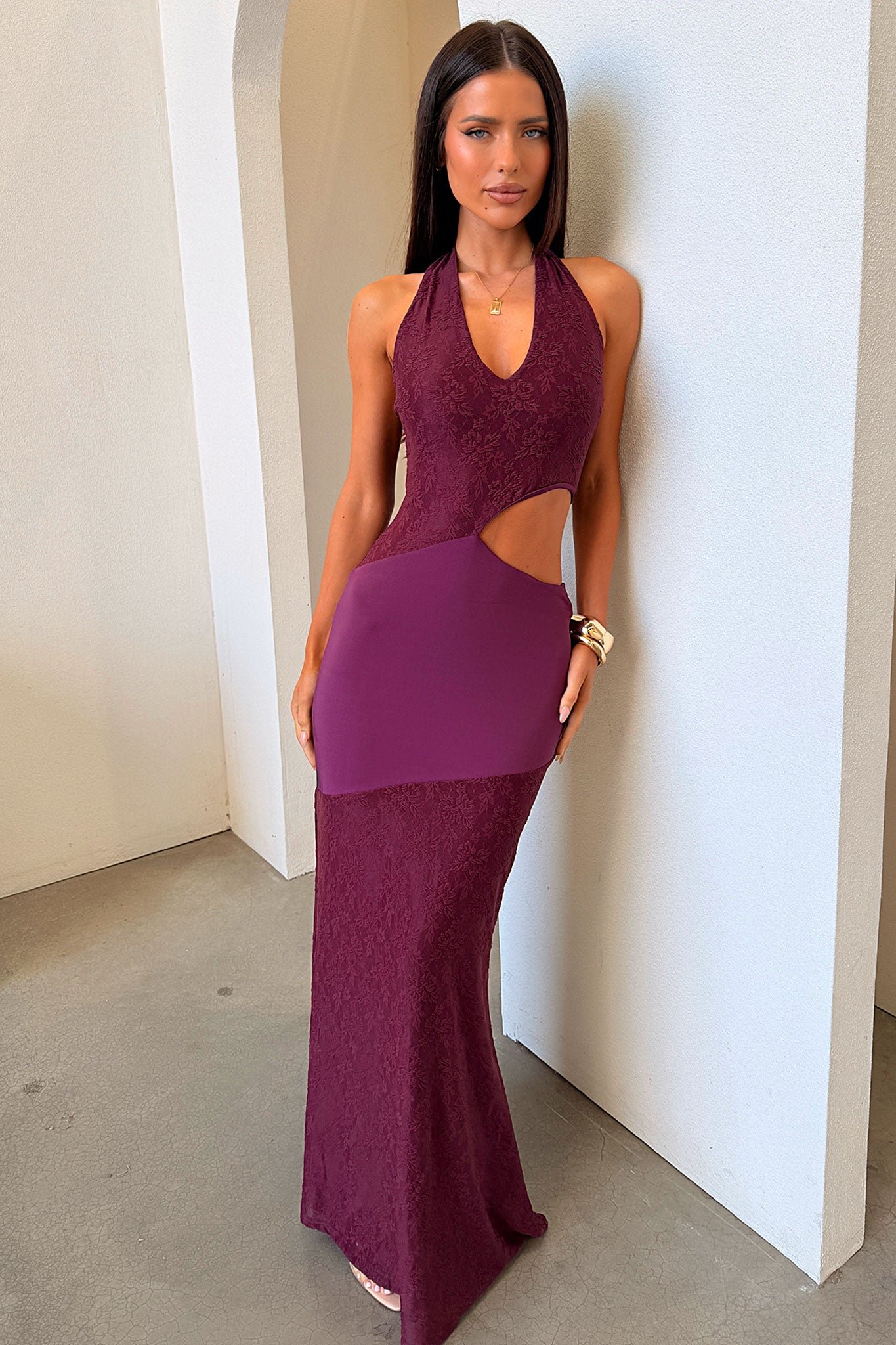 Walker Halterneck Maxi Dress - Plum - Image 4